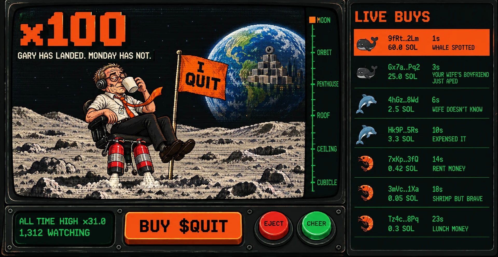 The Moon floor: Gary flies over the lunar surface with Earth behind him.