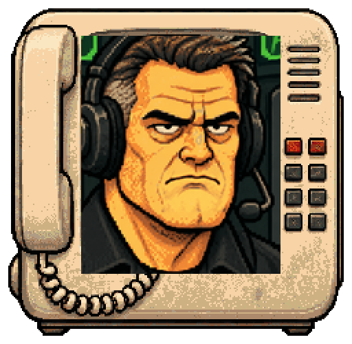 Mission Control, the desk-phone portrait from the show.